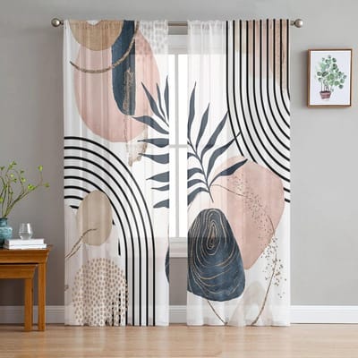Moderne Boho Abstracte Tule Gordijnen voor Slaapkamer Woonkamer Geprinte Doorzichtige Gordijnen voor Balkon Zomer Huisdecoratie 135W x 114H(cm) white