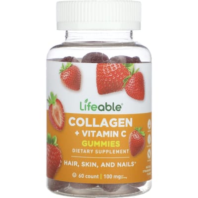 Lifeable, collageen + vitamine C gummies, natuurlijke aardbeiensmaak, 100mg, 60 gummies (50 mg per gummy)