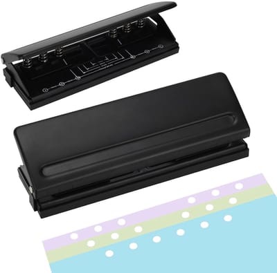 1 stuk - Verstelbare 6-gaats perforator - dagelijkse papier pons voor A5-formaat zes-ringbandplanners - navulpagina's - zwart - Papierpons - 6-gaats papierpons