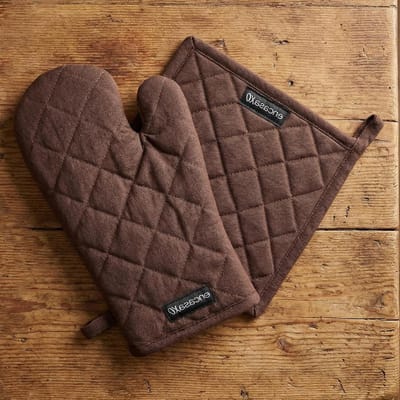 Ovenwanten en pannenlap - Keuken set - Veilig koken - 100% katoen - 2 stuks - Taupe en beige