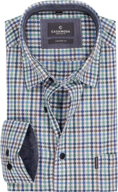 CASAMODA Sport comfort fit overhemd - popeline - wit met blauw en groen geruit