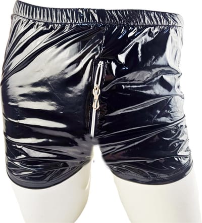 BamBella ® - Boxer short Maat L/XL Datex Zwart (Latex en stof SM kleding BDSM met rits erotische heren kleding ondergoed lingerie onderbroek zwart