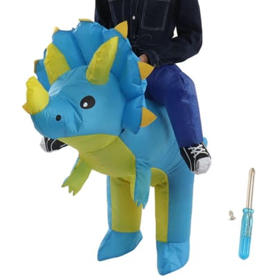 Opblaasbaar Dinosaurus Kostuum Halloween Cosplay Kostuum Feest Rijdende Driehoornige Dinosaurus Opblaasbaar 90‑120cm blue