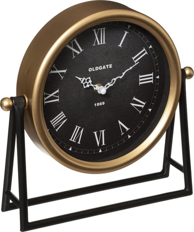 Atmosphera Tafelklok Roma - goud/zwart - H26 cm - Dia klok 21 cm - glas/metaal - op standaard