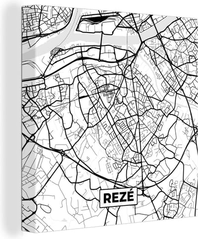 Canvas Schilderij Stadskaart - Frankrijk - Kaart - Plattegrond - Rezé - Zwart wit - 20x20 cm - Wanddecoratie