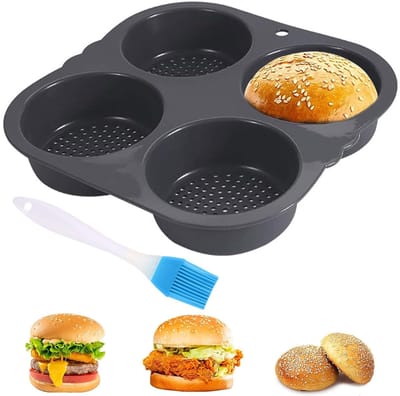 Allecto - Hamburgerbroodjesvorm - Siliconen bakplaat - Antiaanbaklaag - Zwart - Herbruikbaar - Geschikt voor hamburgers, broodjes, soesjes