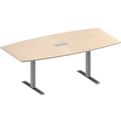 Schäfer Shop Genius Vergadertafel MODENA FLEX, in hoogte verstelbaar, 3-voudige contactdoos, bootvorm, T-poot rechthoekige buis, B 2000 x D 1000/800 mm, esdoornpatroon