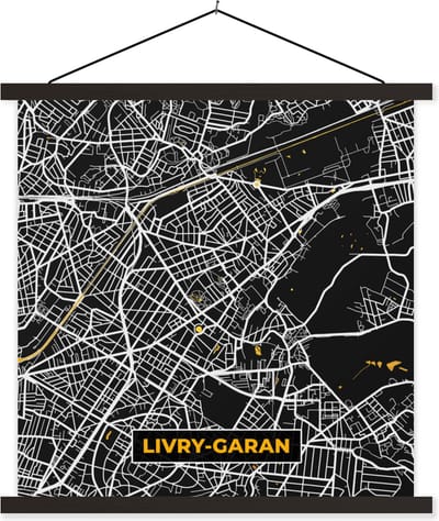 Posterhanger incl. Poster 60x60 cm - Schoolplaat - Livry-Garan - Plattegrond - Frankrijk - Kaart - Stadskaart - Textielposter - Zwarte latten - Stadskaart