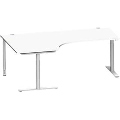 Schäfer Shop Genius hoekbureau MODENA FLEX 90°, aanbouw links, T-poot ronde buis, B 2000 mm, wit/wit
