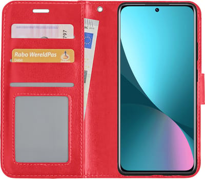 Hoesje - Met Pasjeshouder - Geschikt voor Xiaomi 12X - Luxe Bookcase Portemonee - Flip Case - Kunstleer Book Case - Flipcase - Book Cover - Walletcase - Portemonneehoes - Rood