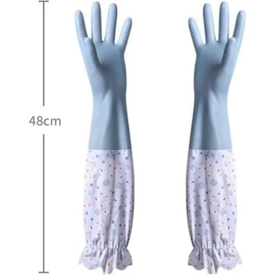 Gants de vaisselle en caoutchouc, poignets élastiques imperméables, gants de ménage en latex à manches longues, gants de nettoyage d'hiver bleu