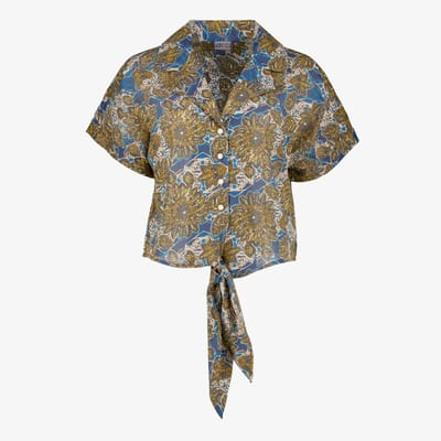 TwoDay dames blouse met knoopdetail blauw bruin - Maat L