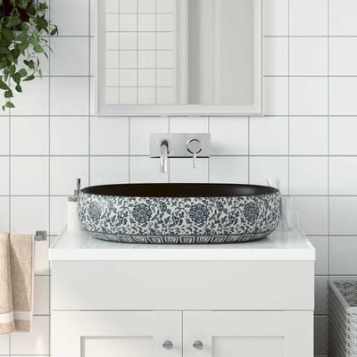 vidaXL - Opzetwasbak - ovaal - 59x40x14 - cm - keramiek - zwart - en - blauw
