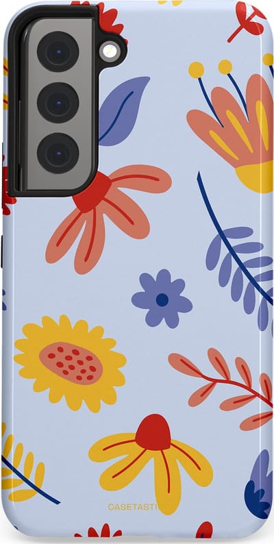 Casetastic hoesje geschikt voor Samsung Galaxy S22 - Dubbellaagse bescherming - Bloemenval - Fashion Case - Lavendel Goud Terracotta