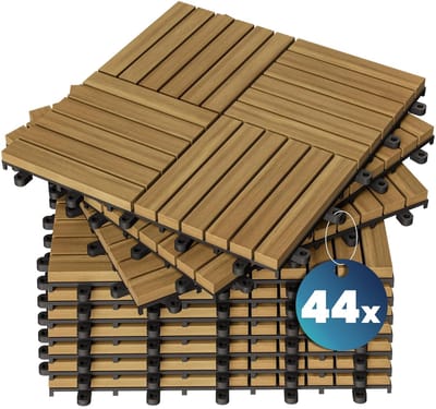 Houten Terrastegels - Vlondertegels Balkon - Creëer Buitenruimte - FSC Gecertificeerd Hout - 30x30cm Kliksysteem - Acacia Houtkleur