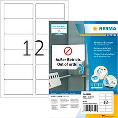 Herma adresetiketten Speciaal Nr. 10304, 88,9 x 46,6 mm, zelfklevend, verwijderbaar, bedrukbaar, wit, 1200 stuks op 100 vellen