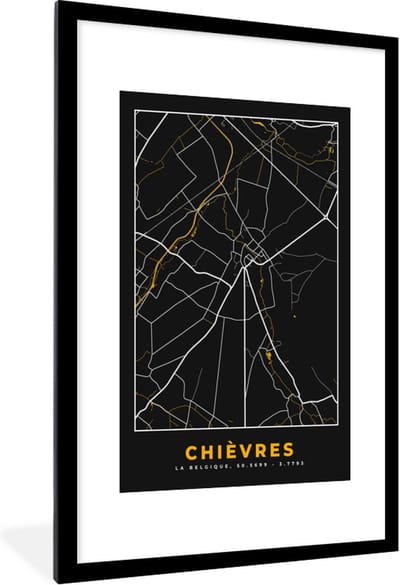Fotolijst incl. Poster - Stadskaart - Goud - Kaart - Plattegrond - Chièvres - 80x120 cm - Posterlijst