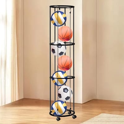 3-Tier Ball Stand voor Voetballen, Opbergrek met Wielen, Ideaal voor Yoga- en Basketbalsporten, Ruimtebesparend en Verplaatsbaar