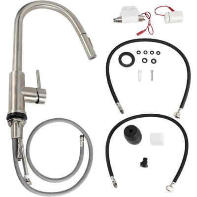 Robinet de cuisine tactile rotatif à 360 degrés avec filetage G1/2 po et capteur d'eau gray