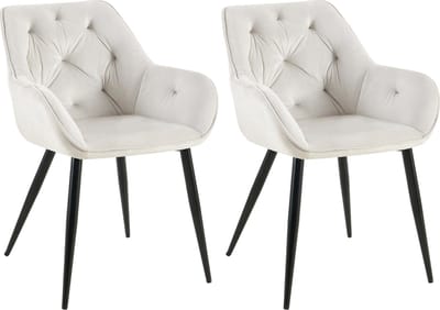 CLP Cassis Set van 2 Eetkamerstoelen - Met armleuning - Velvet - Fluweel - licht grijs Fluweel