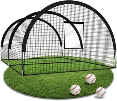 Draagbaar honkbal- en softbalnet voor in de tuin, trainingskooi voor honkbal en softbal met gat voor werpmachine en afneembare deur, 1008 * 372 * 243 cm