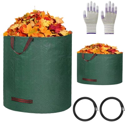 Dailygoods - APOMOONS 2 stuks tuinafvalzakken, stabiel, met werkhandschoenen, tuinzakken, bladzak voor groene snijzakken, tuinafvalzakken, graszak, container voor tuinafval, tuinafvalzakken, 120 l, 50 l