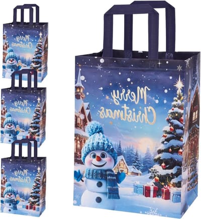 Grote Herbruikbare Kerstcadeautassen van Stof, 4 Stuks, Ideaal voor Cadeauverpakking en Verzenddoeleinden