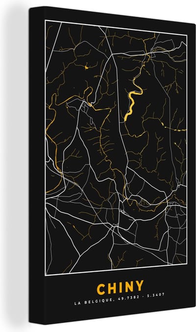 Canvas Schilderij Chiny - Kaart - Goud - Plattegrond - Stadskaart - 20x30 cm - Wanddecoratie