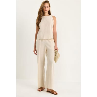Hoge Taille Mouwloze Linnen Gemengde Tweedelige Set