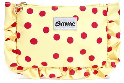 Toilet en make-uptasje Julie – geel met rode stippen - etui met ruffles en ritssluiting - 19 x 13 cm