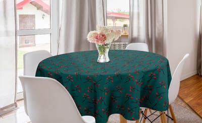 ABAKUHAUS Teal Ronde Tafelkleed, Red Berry Christmas Rustic, Cirkelvormige tafelkleed Deksel voor eetkamerkeukendecoratie, 150 cm, Teal Ruby Vermilion