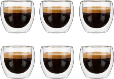 Betrahan Handgeblazen Dubbelwandige Glazen - 80ML Set van 6 - Espressoglazen - Koffieglas - Shotglas
