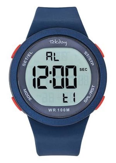 Tekday-Digitaal-Alarm-Timer-Chrono-EL-Datum-10ATM-Blauwe silicone band-45MM