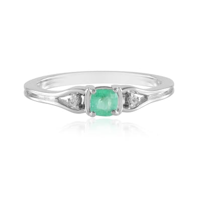 Cavill - Zilveren ring met platina coating - Colombiaanse antieke kussen smaragd 0,242 ct - 925 sterling zilver met zirkonen - Elegante luxe ring