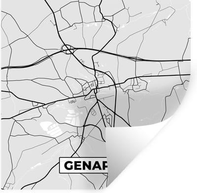 Muurstickers - Sticker Folie - Stadskaart – Plattegrond – België – Zwart Wit – Genappe – Kaart - 100x100 cm - Plakfolie - Muurstickers Kinderkamer - Zelfklevend Behang XXL - Zelfklevend behangpapier - Stickerfolie