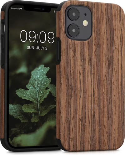 kwmobile hoesje geschikt voor Apple iPhone 12 mini - Back cover voor smartphone - Telefoonhoesje van hout in bruin - Houtnerven design