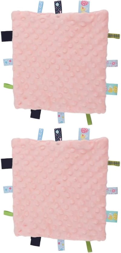 Babytags Veiligheidsdeken - Zachte Sensorische Deken - Baby Ontwikkeling - Unieke Kleurrijke Tags - 24 x 24 cm - Roze