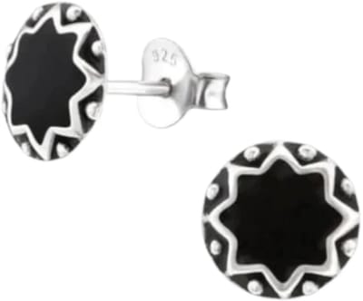 Aramat Jewels | Oorbellen | Oorstekers – Sterling Zilver Bali Etnisch Zwart Emaille 8mm Rond Geoxideerd | | | |8mm | Zilver | Kinderen, Volwassenen | Verkleurd niet