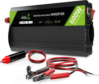 EcoLine - Omvormer 24V Naar 220V/230V sigarettenaansteker - 600w Vermogen 1200w piek - Gemodificeerde Sinus - Spanningomvormer - vrachtwagenlader - stopcontact.