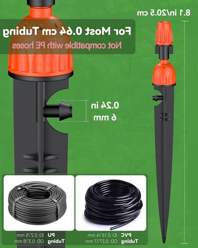 30 x 0.8 cm slangdruppelaars, 2-in-1 irrigatiedoppen met sproeikop en 8-stralen nozzles, druppelirrigatie accessoires met houder en 360° waterafstelling voor tuin en planten