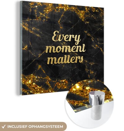 MuchoWow® Glasschilderij 50x50 cm - Schilderij acrylglas - Quote - Goud - Glitter - Marmer - Foto op glas - Schilderijen