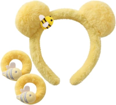 Schattige pluche haarband met bijenoren en berenoren, elastische haaraccessoires voor vrouwen en meisjes, set van 3 stuks