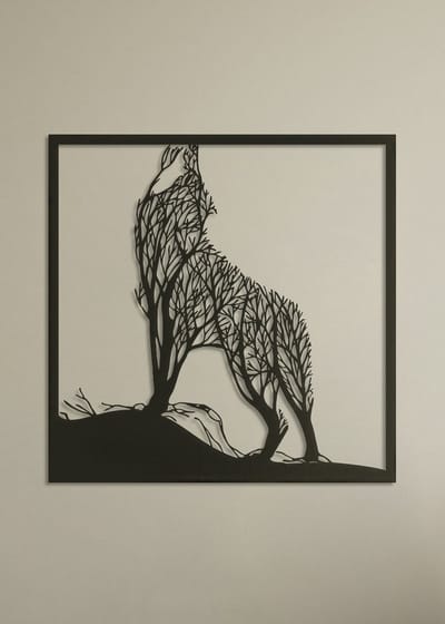 Wanddecoratie dieren | Wolf van takken - M (40x40cm)
