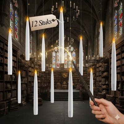 MERDOO 12 Zwevende LED Kaarsen - Floating Candles - Met Magische Toverstok Afstandsbediening - Warm Flickerend Licht - Voor Halloween, Kerst & Verjaardagen