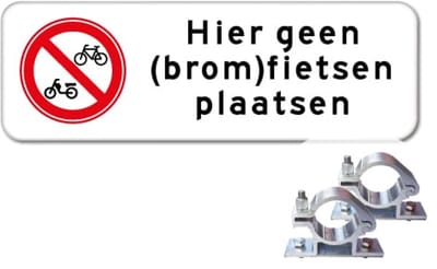 Bord geen (brom)fietsen plaatsen - Weerbestendig Aluminium - 40x15 cm - Bevestiging: Met paalbeugels Ø48mm