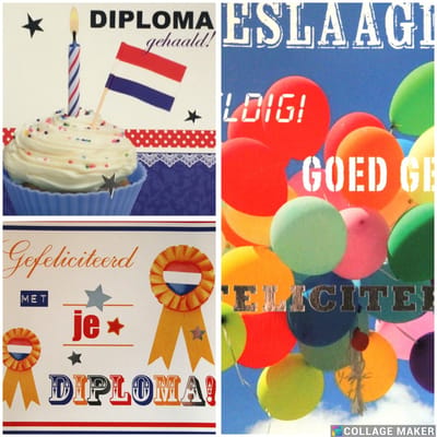 6 Luxe Geslaagd Wenskaarten - Kaart Wens Kaart Examen Geslaagd School Studie Opleiding - 3 Motieven Vierkant 14x14cm Rood Wit Blauwe Envelop - Art of Cards - Gratis Verzonden - Hoge Afnamekortingen