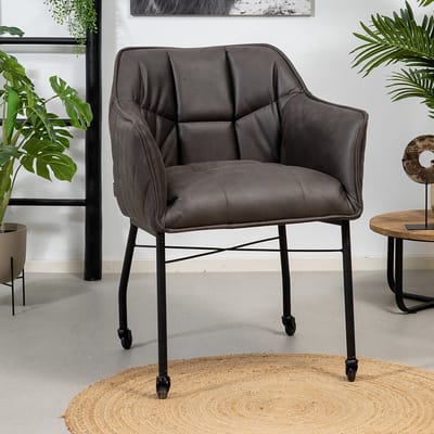 Bronx71® Eetkamerstoel met wieltjes Royce eco-leer antraciet - stoel