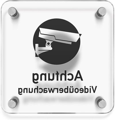 Wandschild Deurschild - Waarschuwingsbord - Videobewaking Melden - Acrylglas RVS - 150x150 mm - Transparant Zwart