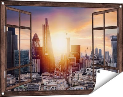 Gards Tuinposter Doorkijk Londen Stad bij Zonsopgang - 90x60 cm - Tuindoek - Tuindecoratie - Wanddecoratie buiten - Tuinschilderij