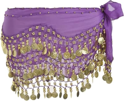 Elegante Heup Sjaal voor Buikdans met Dangle Gouden Munten voor Optredens en Yoga, Paars